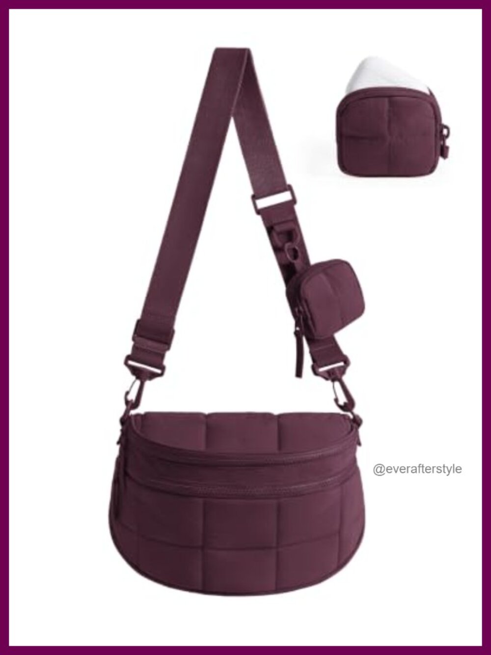 Quilted Nylon Puffer Crossbody Bum Bag with Detachable Pouch